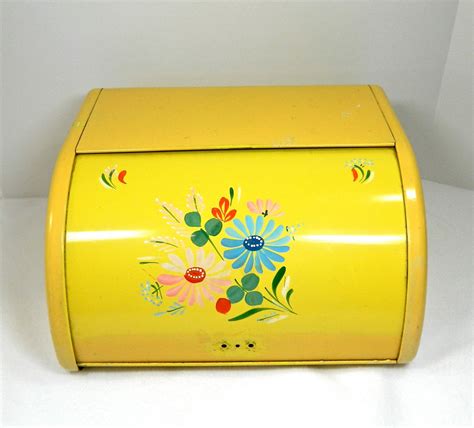 vintage yellow metal bread box|vintage farmhouse bread box.